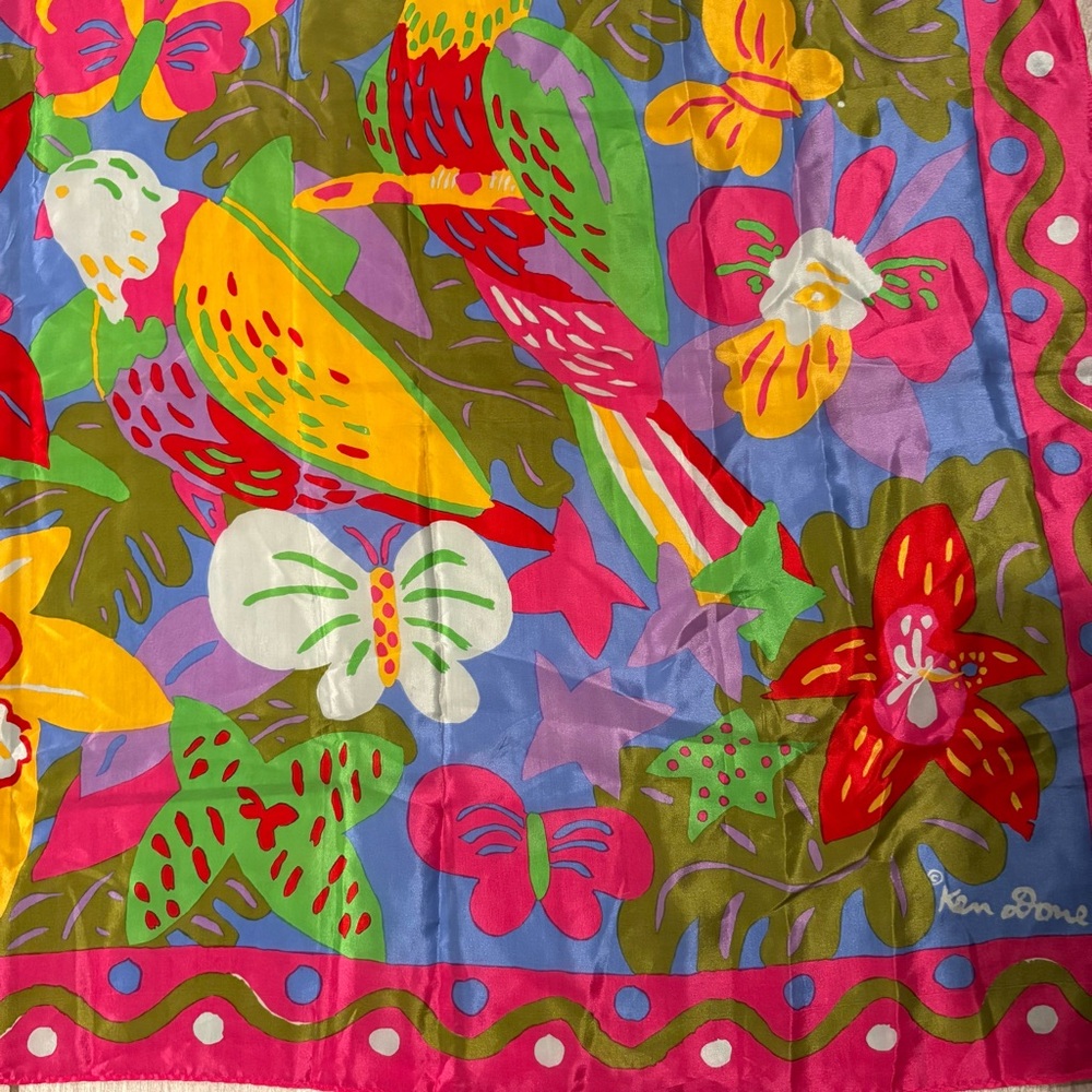 Ken Done Silk Scarf with Tropical Design - Picture 11 of 16